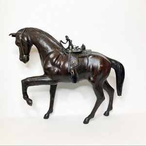 Vintage Lrg Brown Leather Horse Equestrian Statue